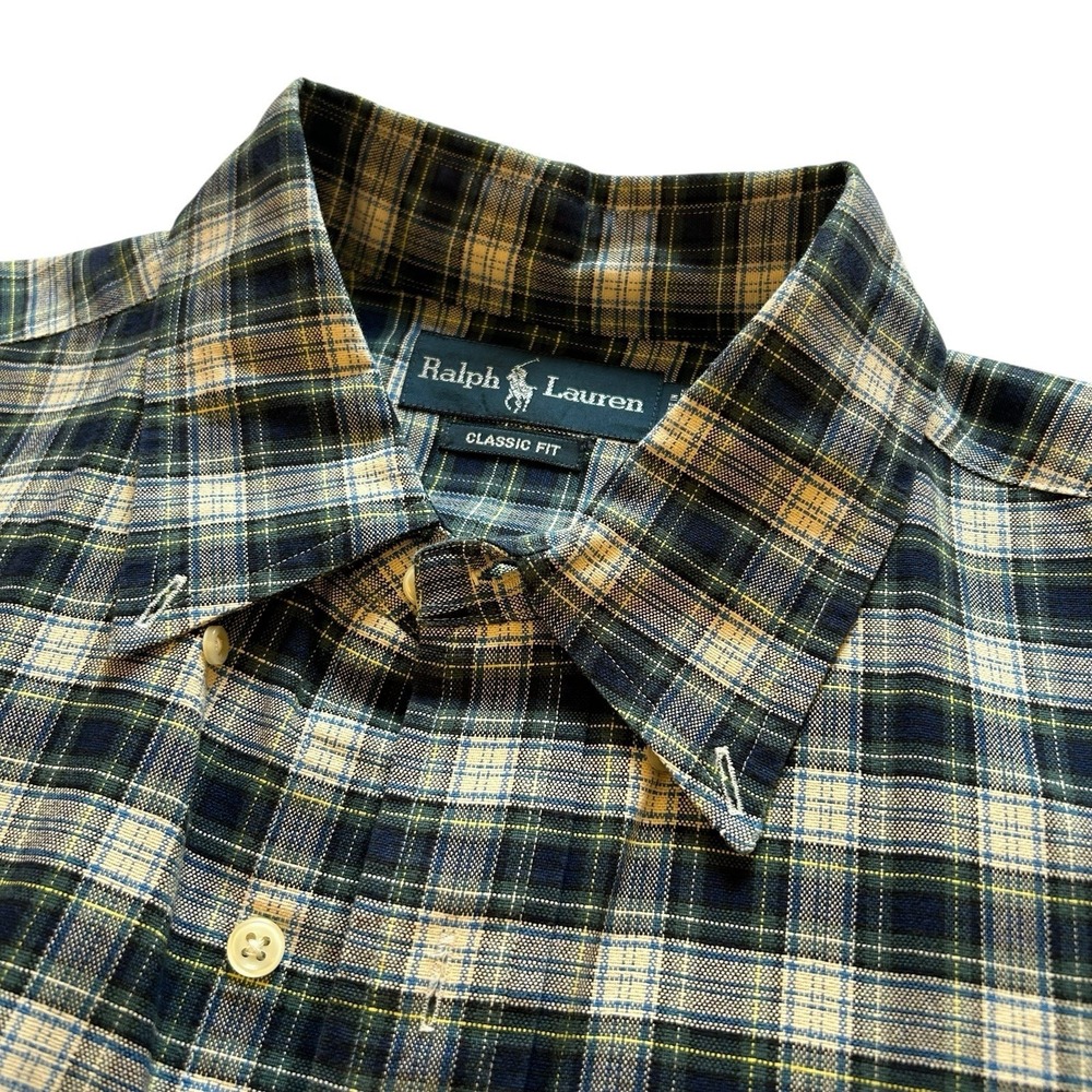 Polo Ralph Lauren Mens XL Classic Fit Plaid Button Down Shirt Navy Green